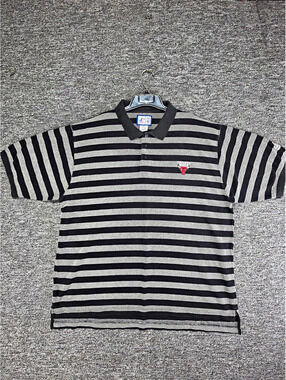 Logo Athletic Chicago Bulls NBA Striped Polo Shirt XL Black Gray